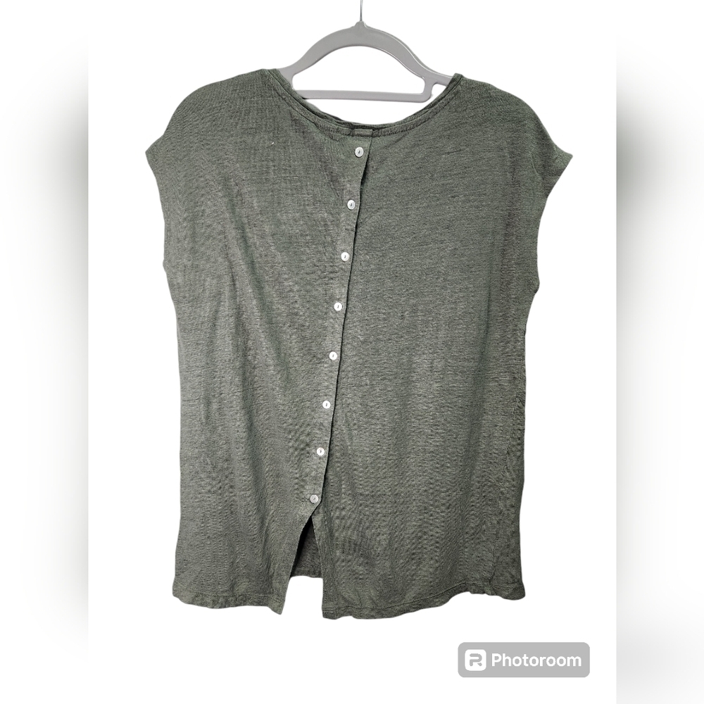 100% Linen Tahari Back Button Shirt Olive Sz. L